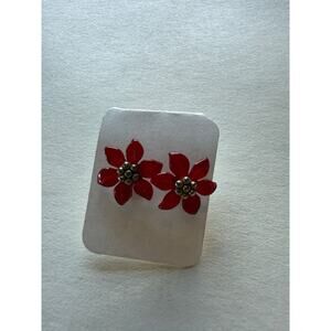 Vintage Red Poinsetta Christmas Earrings Lucite 60s Floral Studs Holiday Jewelry